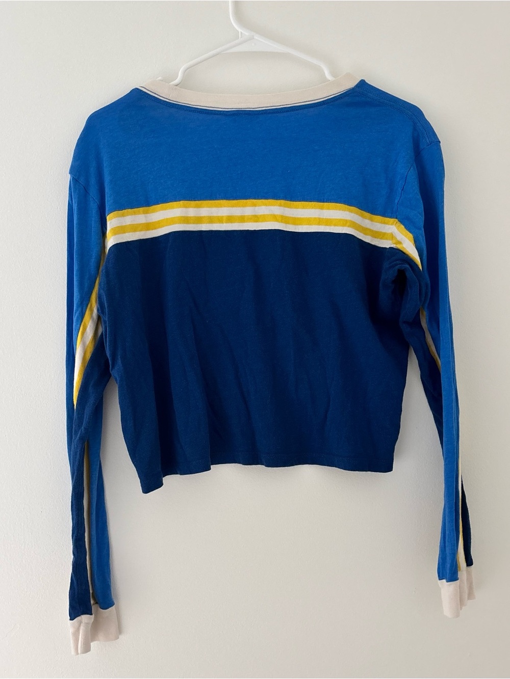 Guess Long Sleeve Logo Tee Blue and Yellow Size S NWOT - Picture 3 of 3